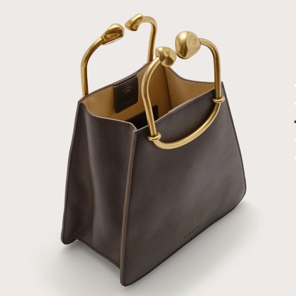 Cult Gaia Maxine Bag in Luwak Chocolate Brown Structured Gold Handle Purse NEW - Picture 5 of 5